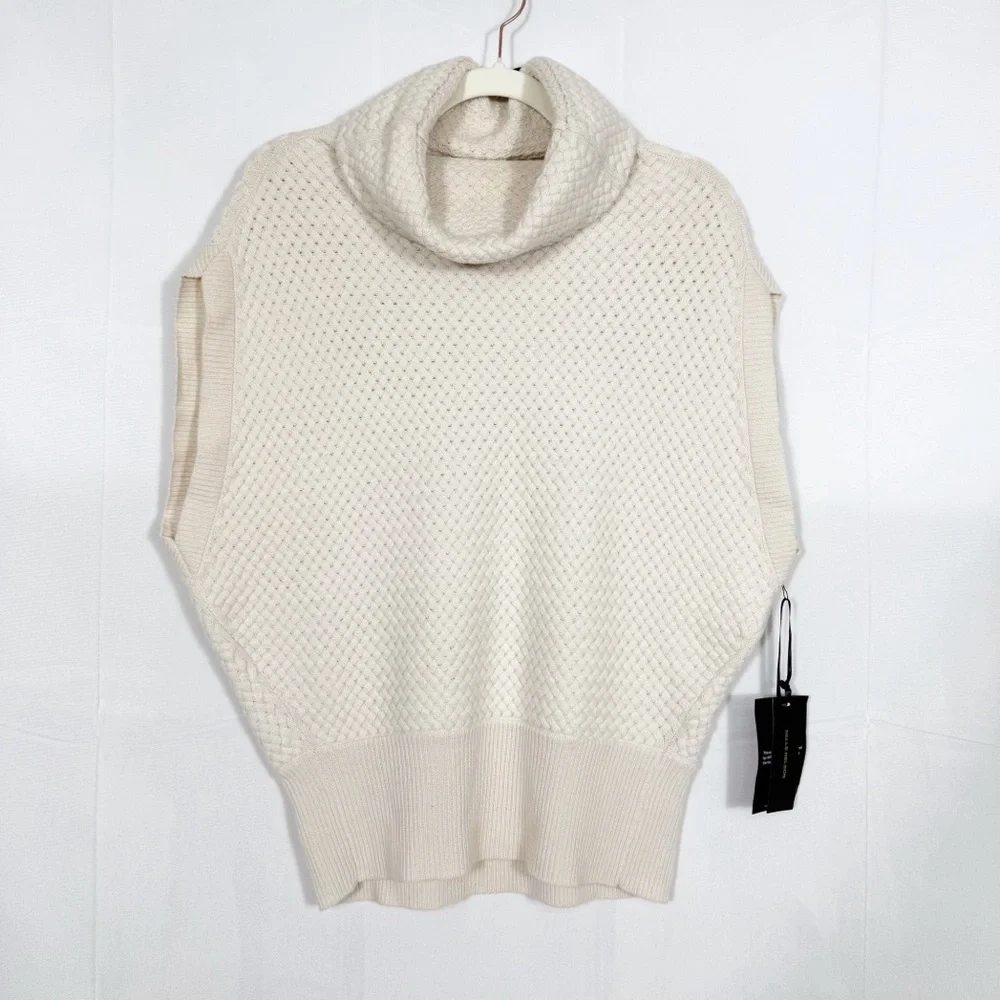 Nells Nelson Merino Wool Turtleneck Cowl Woven Textured Cocoon Sweater Gilet